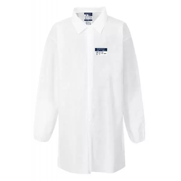 Portwest PB 6 Type Anti-Static ESD Coat White L Size BizTex SMS for Industrial Use, ST31WHRL
