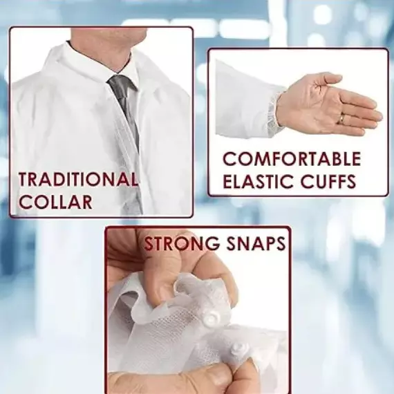 Swavind Disposable Lab Coat 50 GSM Non-Woven Polypropylene White Free Size (Pack of 120)