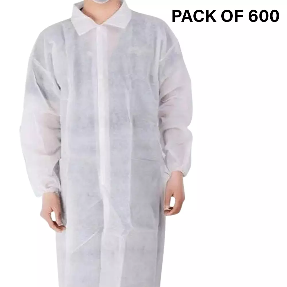 Swavind Disposable Lab Coat 50 GSM Non-Woven Polypropylene White Free Size (Pack of 600)