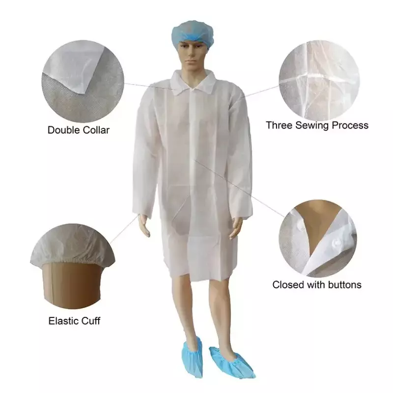 Swavind Disposable Lab Coat 50 GSM Non-Woven Polypropylene White Free Size (Pack of 600)