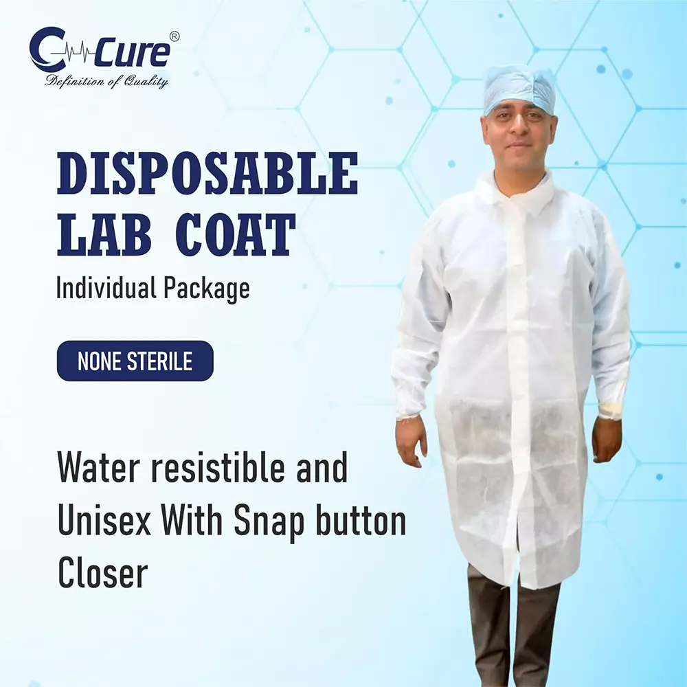 Swavind Disposable Lab Coat 50 GSM Non-Woven Polypropylene White Free Size
