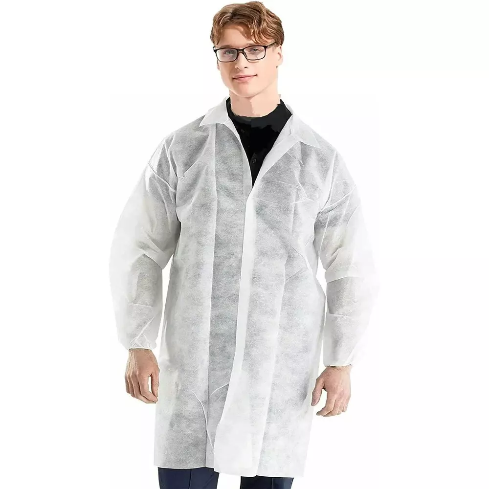 Swavind Disposable Lab Coat 50 GSM Non-Woven Polypropylene White Free Size