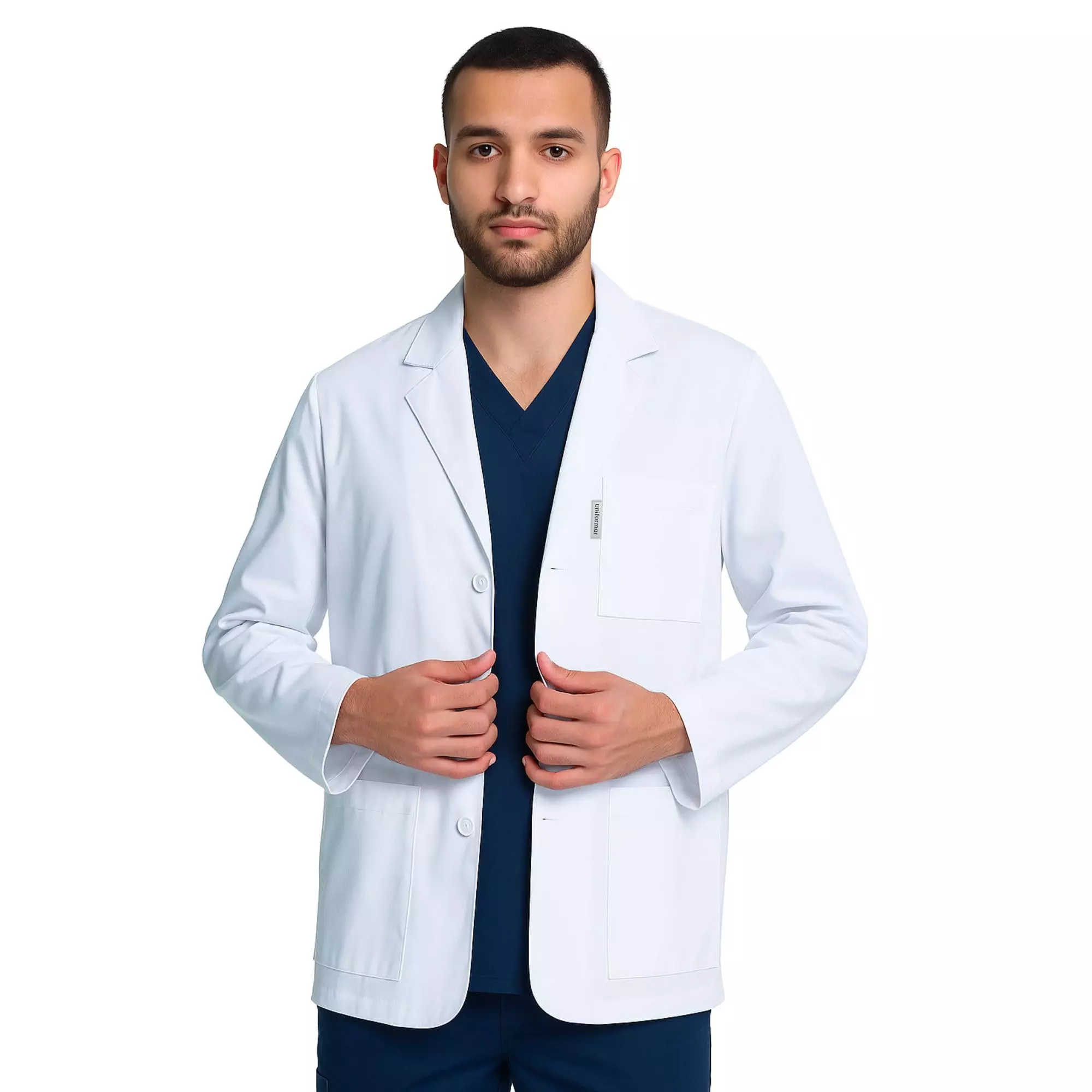 Uniformer S Size Full Sleeves Lab Coat White Cotton & Polyester Blend Durable & Comfortable for Men