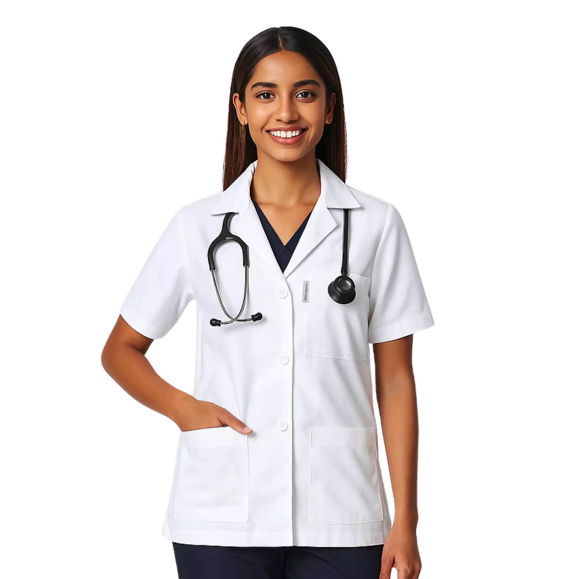 Uniformer Half Sleeves Lab Coat White Cotton & Polyester Blend Anti-Wrinkle Durable & Comfortable for Women