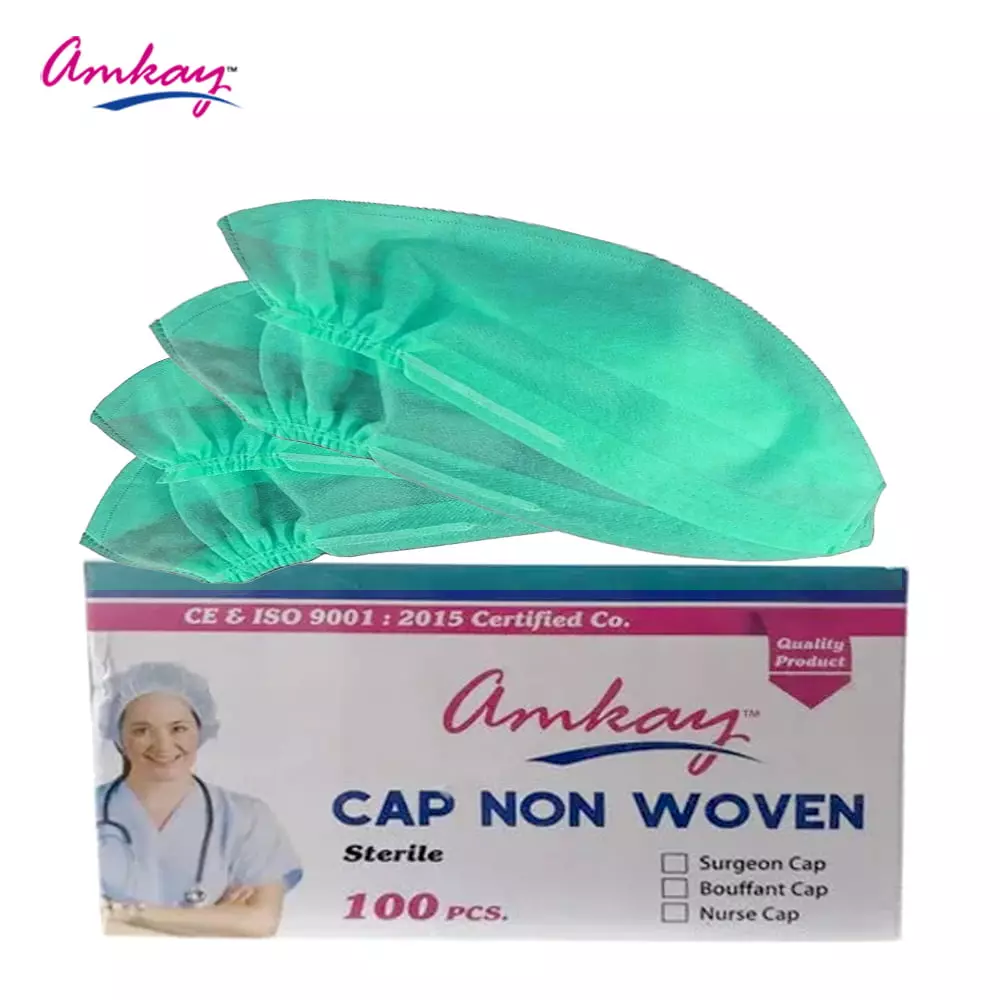 amkay-surgeon-cap-non-woven-fabric-green-color-for-hospitals-clinics-pack-of-100