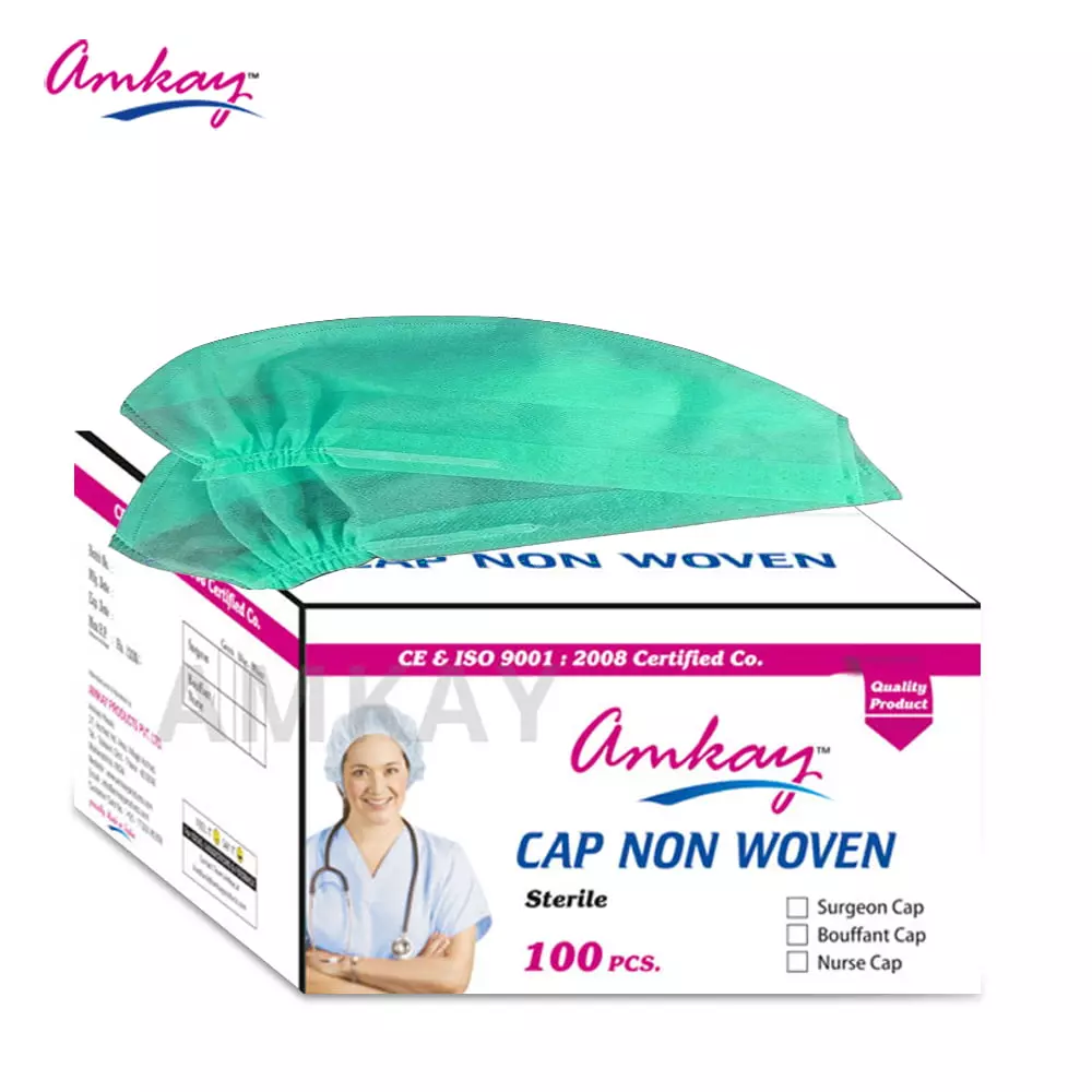 amkay-surgeon-cap-non-woven-fabric-green-color-for-hospitals-clinics-pack-of-100