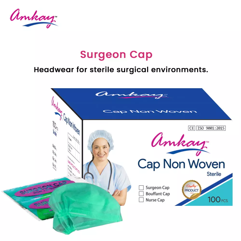 amkay-surgeon-cap-non-woven-fabric-green-color-for-hospitals-clinics-pack-of-100