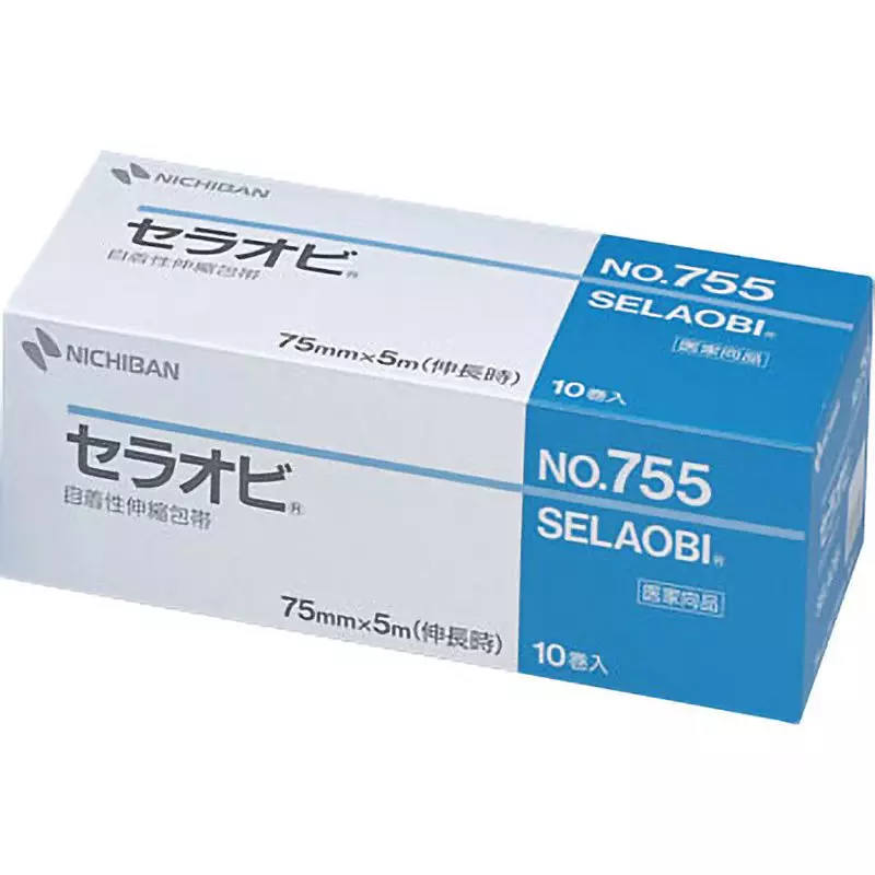 NICHIBAN SELAOBI Self-Adhesive Elastic Bandage 75 mm x 5 m, No.755 (Pack of 10 Rolls)