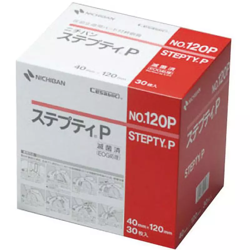 NICHIBAN Bandage 40x120 mm Tape Section with Compression Hemostatic Pad, No.120P (Pack of 30 Pcs)