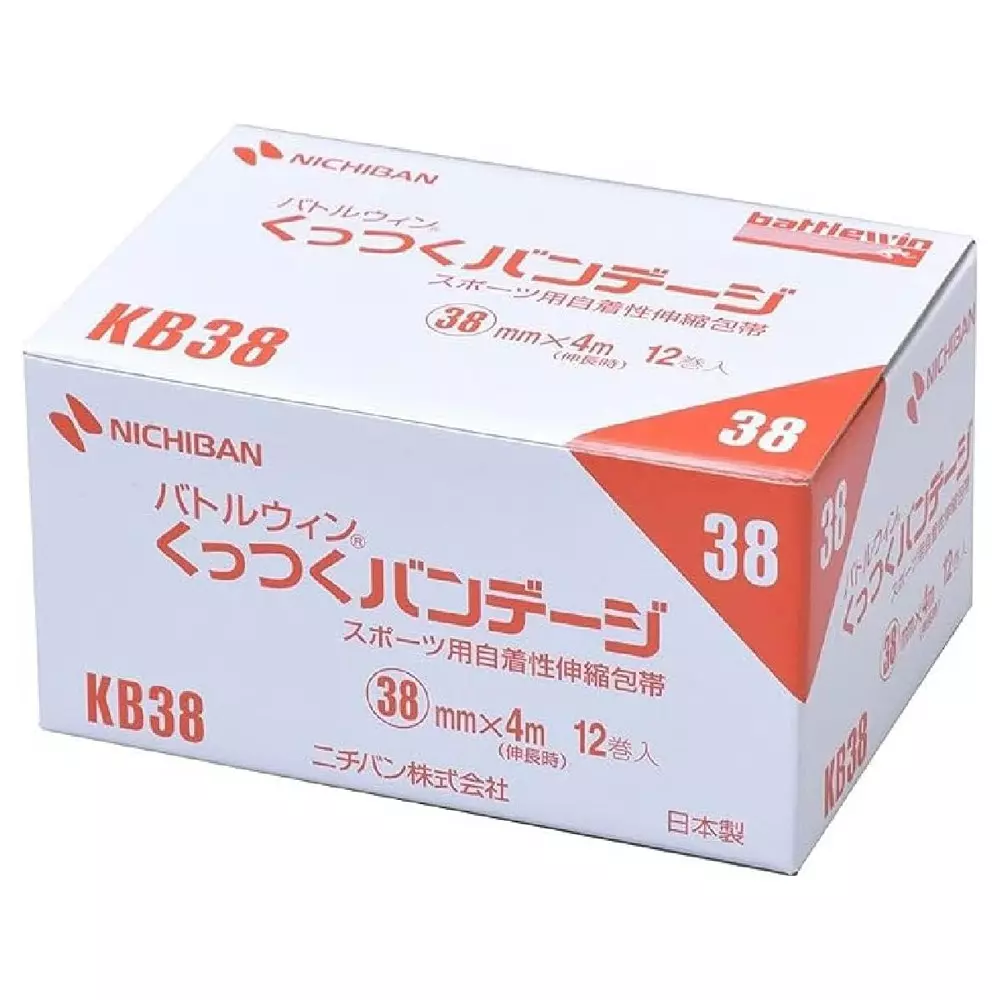 NICHIBAN Battlewin Sticky Bandage Self-Adhesive 38 mm x 4 m, KB38 (Pack of 12 Rolls)