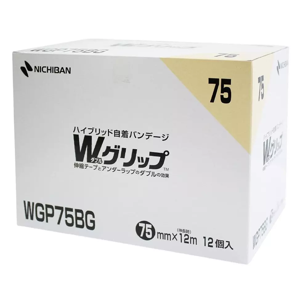 NICHIBAN W Grip Box Hybrid Self-Adhesive Bandage 75 mm x 12 m