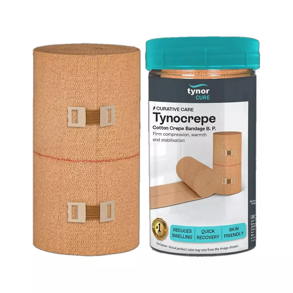 Tynor Crepe Bandage Tynocrepe Series 8 cm Width 4 m Length Cotton Material Beige Color, M02