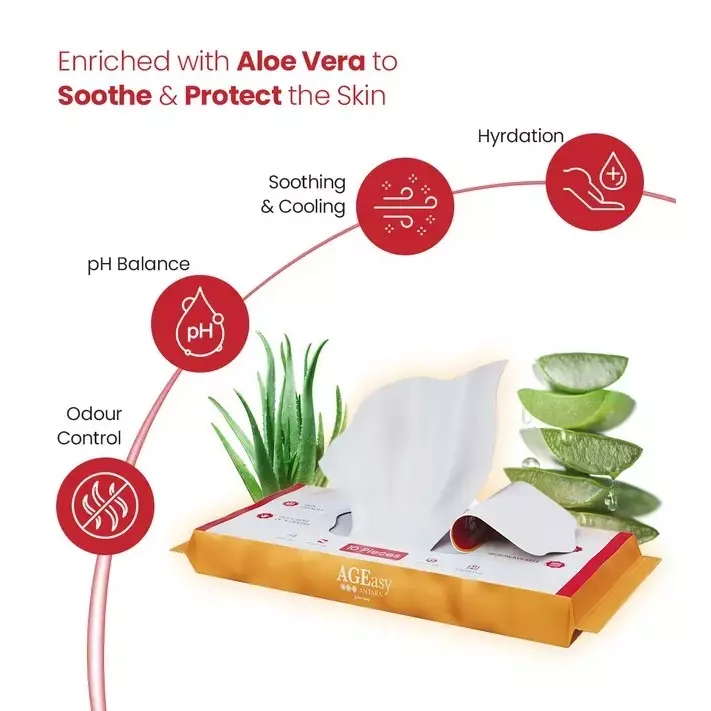 AGEasy Antara by MAX Group Bath Wipes 24x30 cm Aloe Vera Fragrance White, AEBW100101 (Pack of 10)