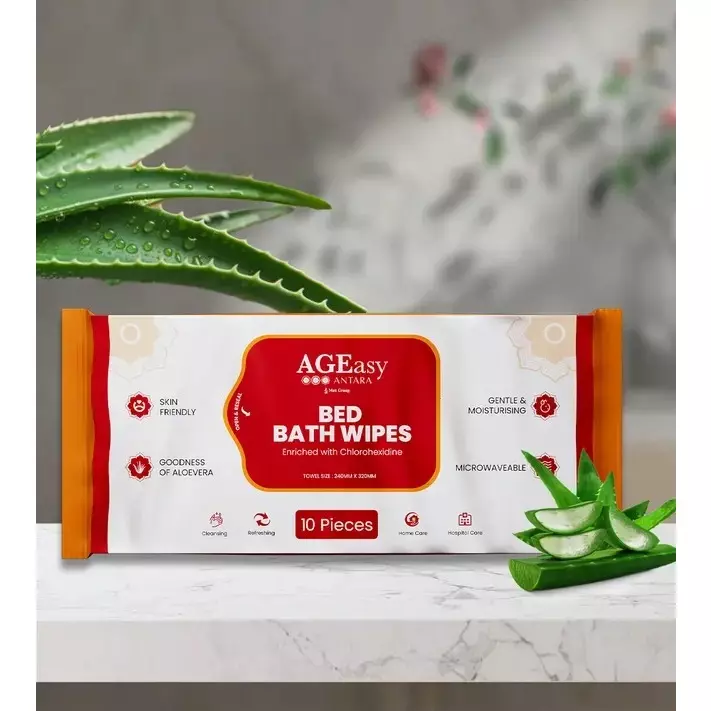 AGEasy Antara by MAX Group Bath Wipes 24x30 cm Aloe Vera Fragrance White, AEBW100101 (Pack of 10)