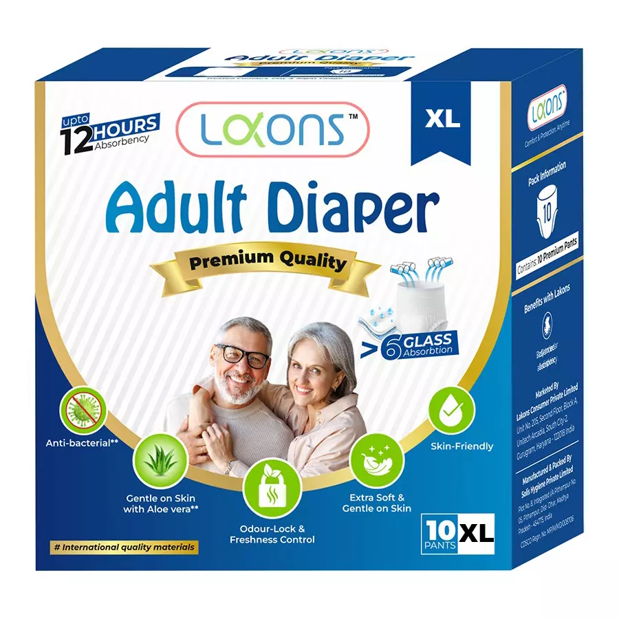 Lakons 10 Pcs XL Size Adult Diaper with Advanced Absorbency Technology for Waist Size 45-65 inch (115-165 cm)