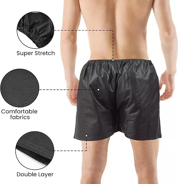KUDIZE Disposable Elastic Band Short Non Woven Black For Travel, Hospital, Steam Bath, BOXER-B-100 (Pack of 100)