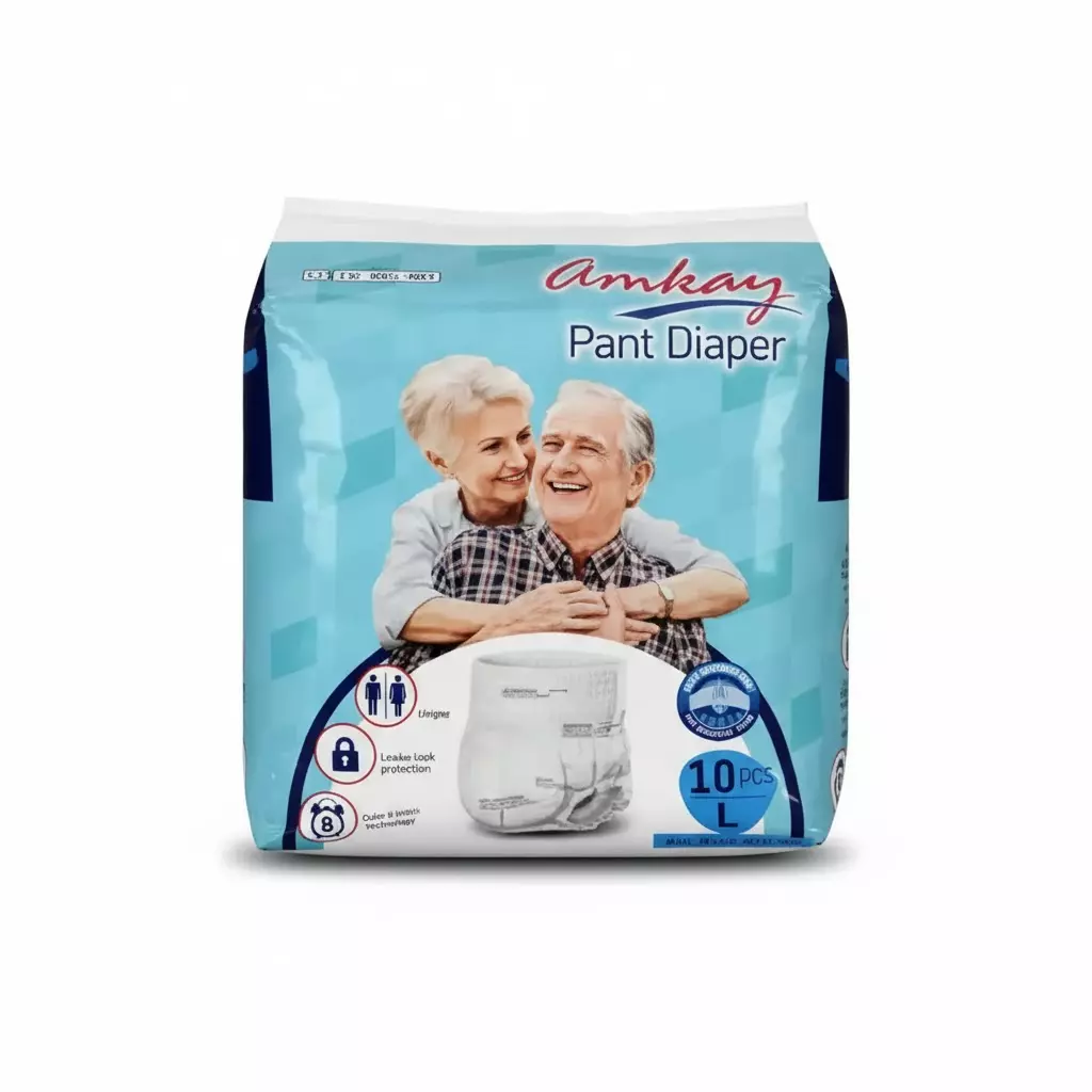 Amkay 10 Pcs Per Packet Large Size Pant Diaper for Adults, White Color, AMK-PD-L-602 (Box of 12 Packets)