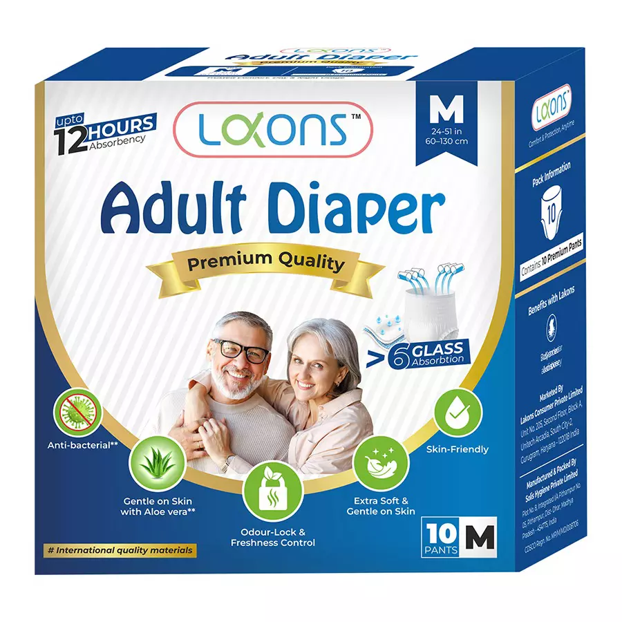 Lakons 10 Pcs Adult Diaper with Advanced Absorbency Technology for Old Age People