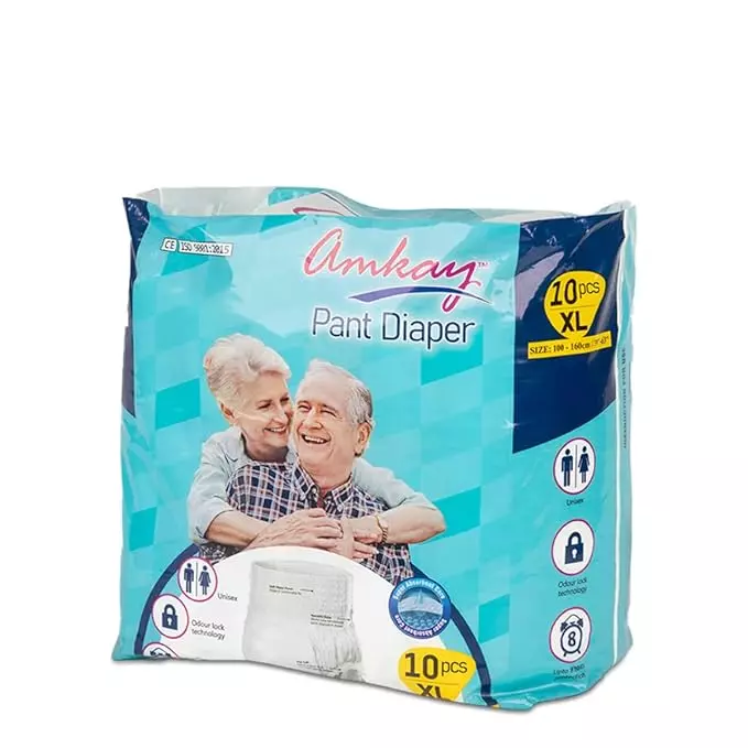 Amkay 10 Pcs Per Packet XL Size Pant Diaper for Adults, White Color, AMK-PD-XL-603 (Box of 12 Packets)