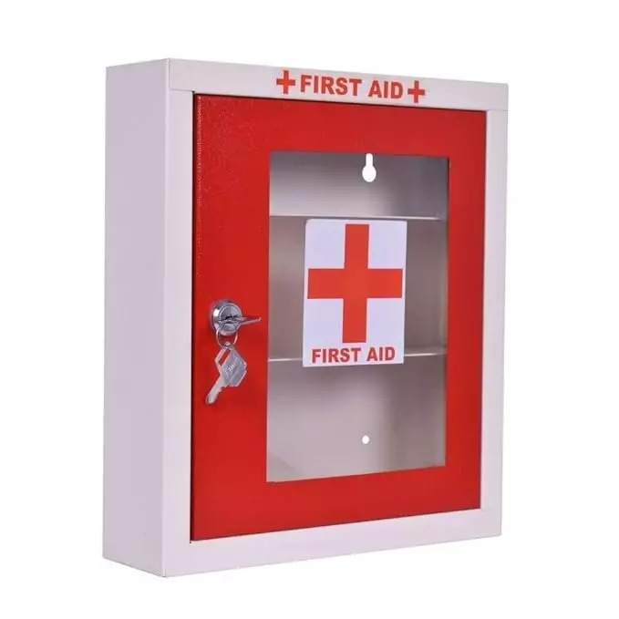 GENERIC First Aid Box with Key Lock GI Steel Body Red & Ivory Color for Home, School & Office