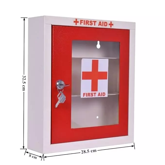 GENERIC First Aid Box with Key Lock GI Steel Body Red & Ivory Color for Home, School & Office
