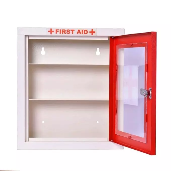 GENERIC First Aid Box with Key Lock GI Steel Body Red & Ivory Color for Home, School & Office