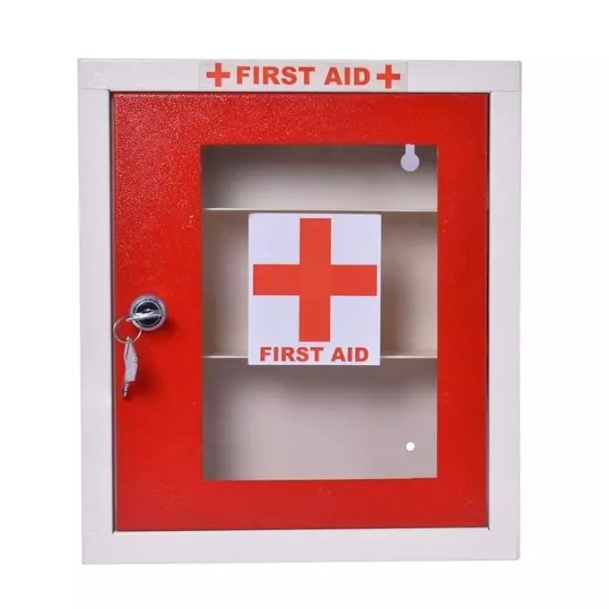GENERIC First Aid Box with Key Lock GI Steel Body Red & Ivory Color for Home, School & Office