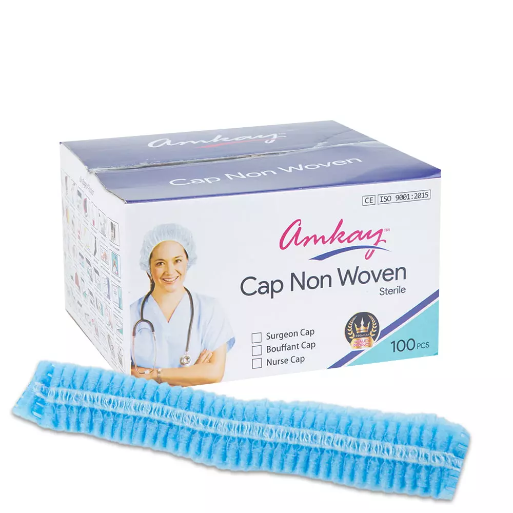Amkay 100 Pcs Per Box Bouffant Cap Non Woven Fabric Blue Color for Hospitals & Clinics, AMK-BC-910 (Pack of 30 Box)