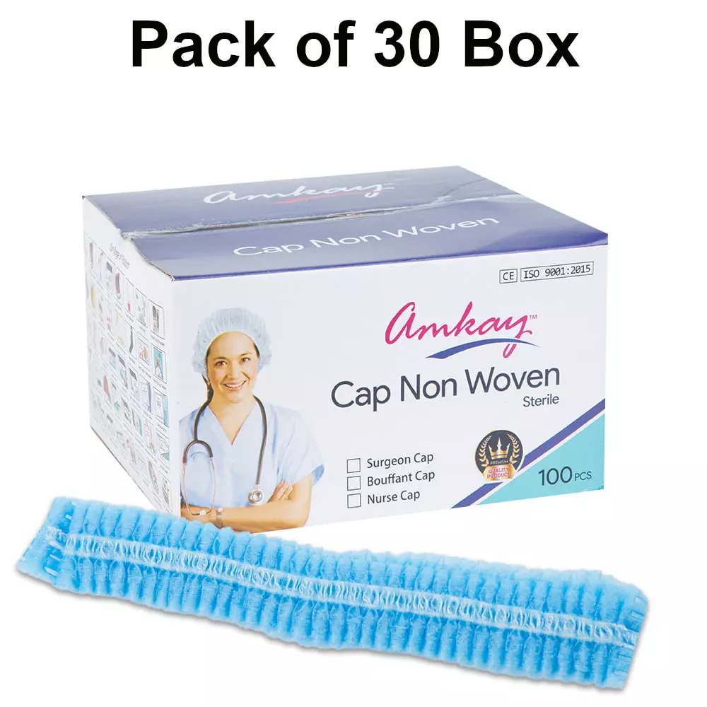 amkay-bouffant-cap-non-woven-fabric-blue-color-for-hospitals-clinics-pack-of-100