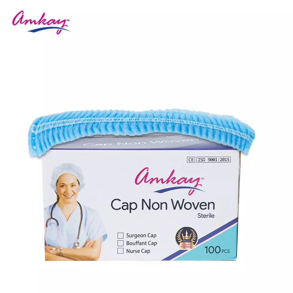 amkay-bouffant-cap-non-woven-fabric-blue-color-for-hospitals-clinics-pack-of-100