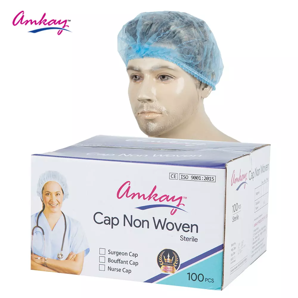 amkay-bouffant-cap-non-woven-fabric-blue-color-for-hospitals-clinics-pack-of-100