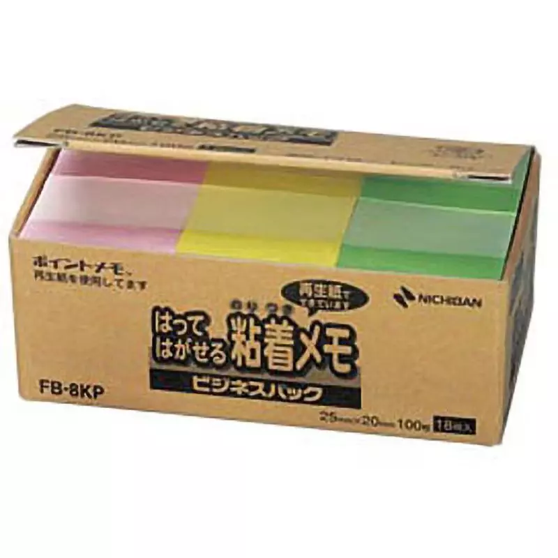 NICHIBAN Point Memo Business Pack Recycled Paper 25x20 mm, FB-8KP (100 Sheets x 18 Books)