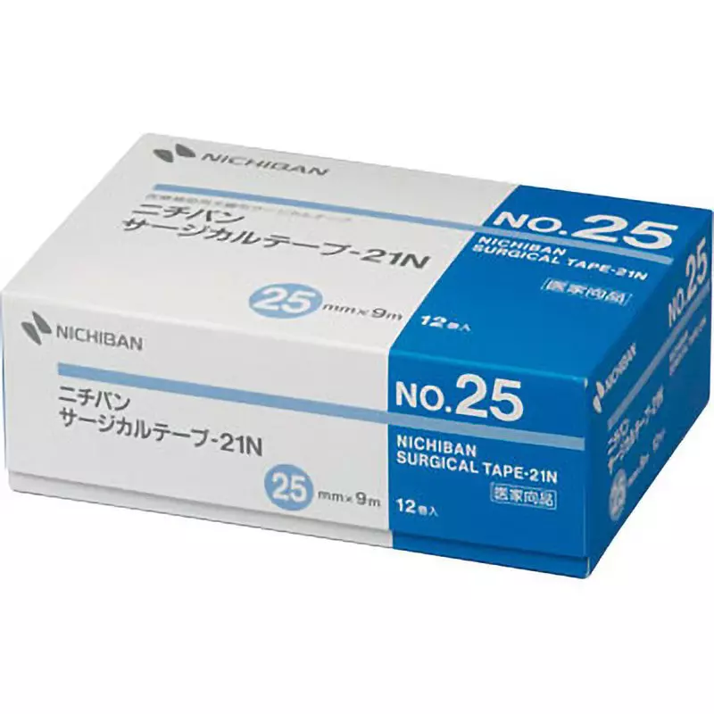 NICHIBAN Surgical Tape 21N Non-Woven Fabric 25 mm x 9 m, No.25 (Pack of 12 Rolls)