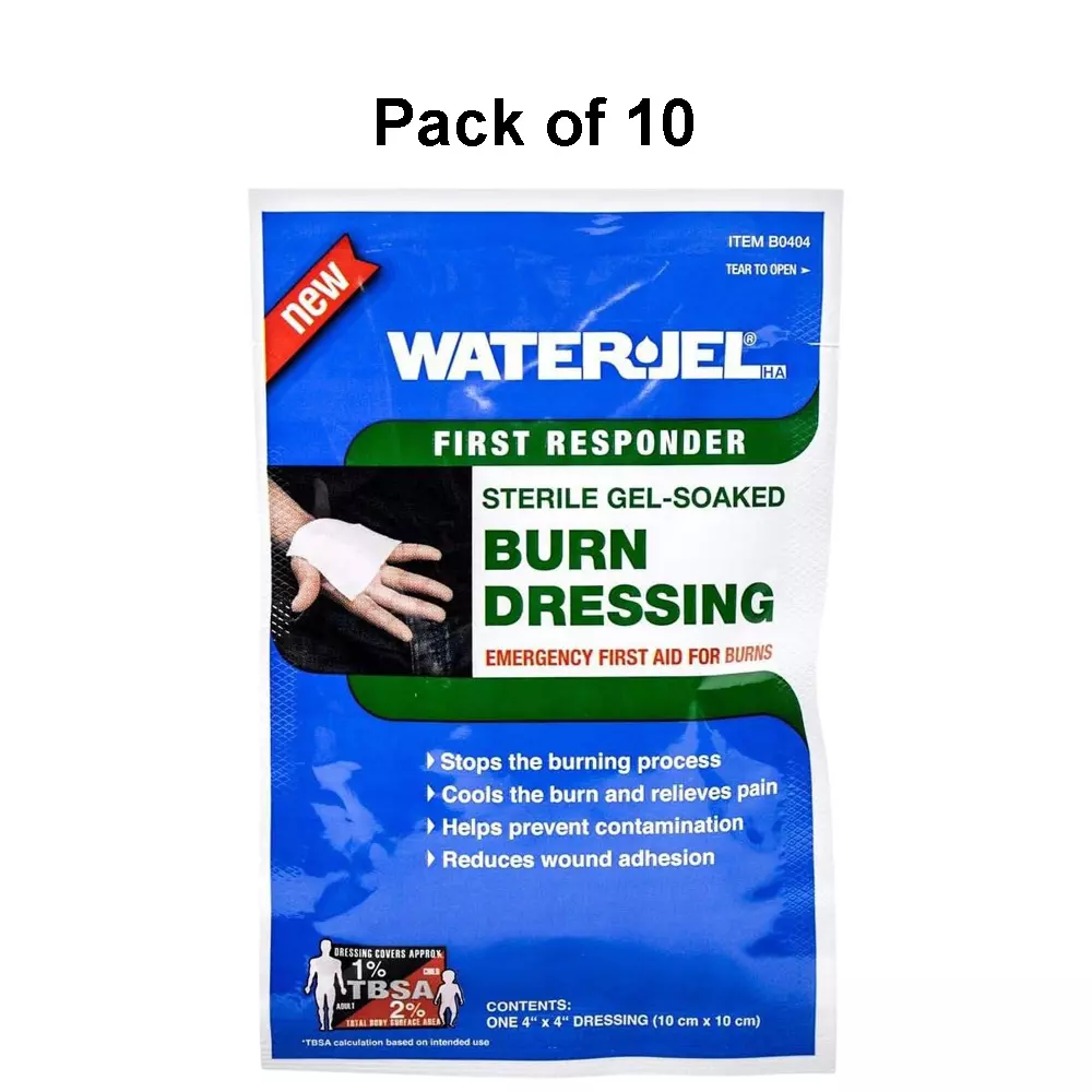 Waterjel Burn Dressing Adhesive Square Sterile White Non-Woven 10.16x10.16 cm Size, (Pack of 10 Pcs)