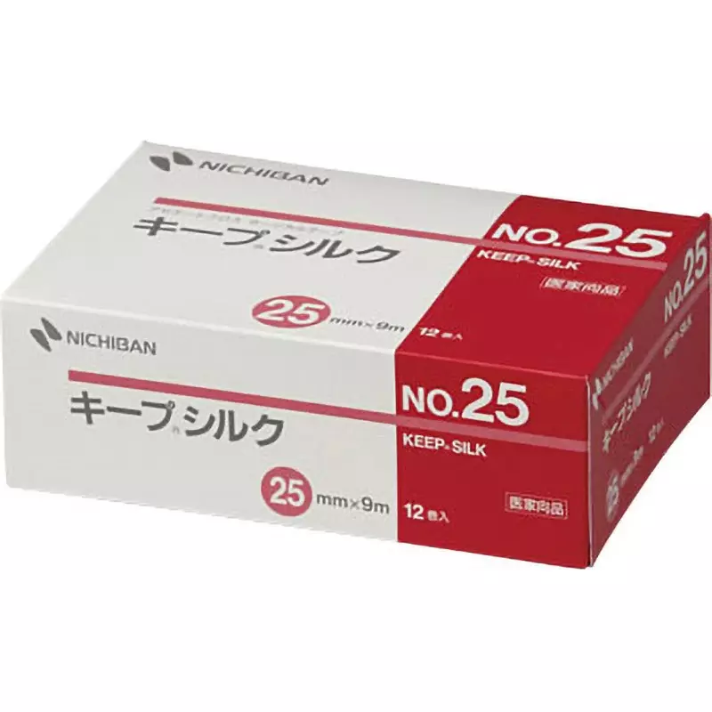 NICHIBAN KEEP SILK Surgical Tape Acetate Cloth 25 mm x 9 m, No.25 (Pack of 12 Rolls)