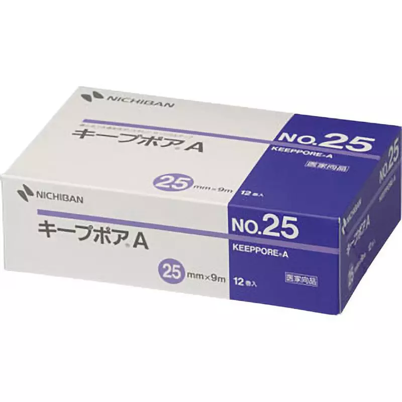 NICHIBAN KEEP PORE A Surgical Tape Polyethylene 25 mm x 9 m, No.25 (Pack of 12 Rolls)