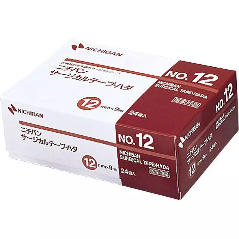 NICHIBAN Surgical Tape Hada Non-Woven Fabric 12 mm x 9 m, No.12 (Pack of 24 Rolls)
