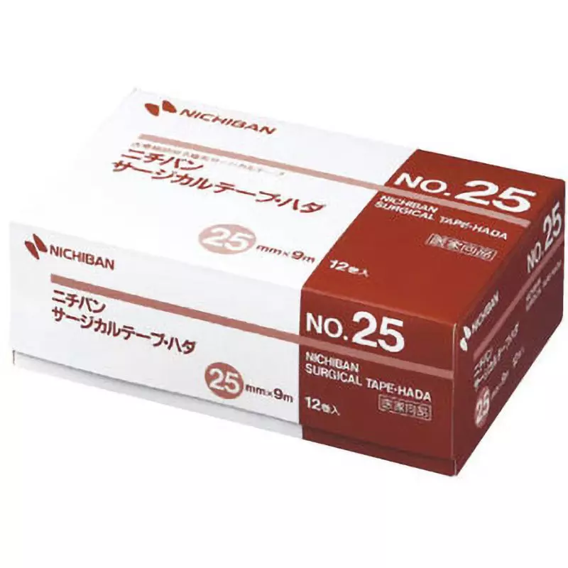 NICHIBAN Surgical Tape Hada Non-Woven Fabric 25 mm x 9 m, No.25 (Pack of 12 Rolls)