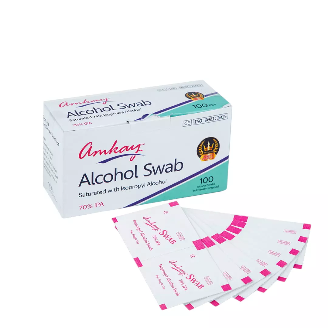 Amkay 100 Pcs Per Box Alcohol Swab Sterile Non Woven Fabric in White & Pink Color for First Aid, Glucose Testing, AMK-AS-401 (Pack of 200 Box)