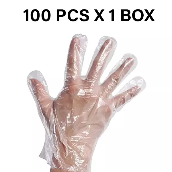 Swavind Disposable Hand Gloves Polyethylene Trandparent Power Free Standard Size (100 Pcs x 1 Box)