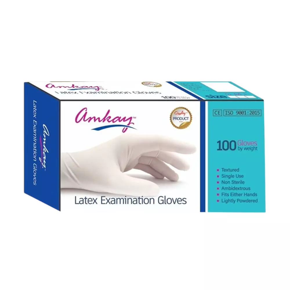 Amkay 100 Pcs Per Box Medium Size Examination Gloves Made of Latex in White Color for Hospitals & Clinics, AMK-LG-M-802 (Pack of 20 Box)