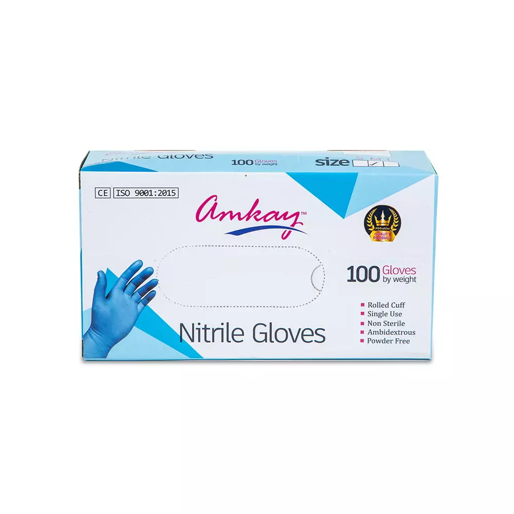 Amkay 100 Pcs Per Box Large Size Nitrile Examination Gloves Made of Synthetic Latex in Blue Color for Hospitals & Clinics, AMK-NG-L-806 (Pack of 20 Box)