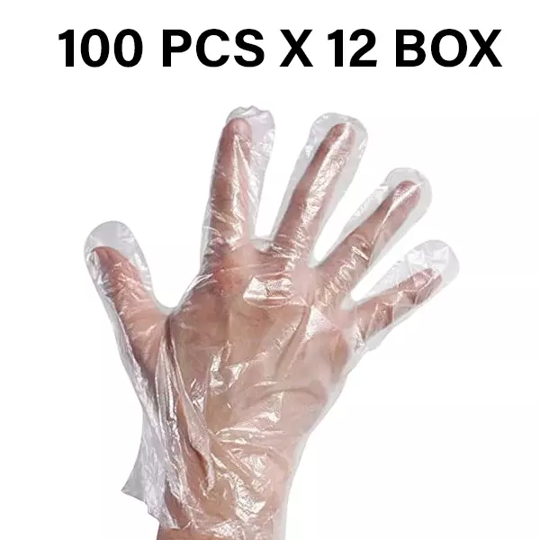 Swavind Disposable Hand Gloves Polyethylene Trandparent Power Free Standard Size (100 Pcs x 12 Box)