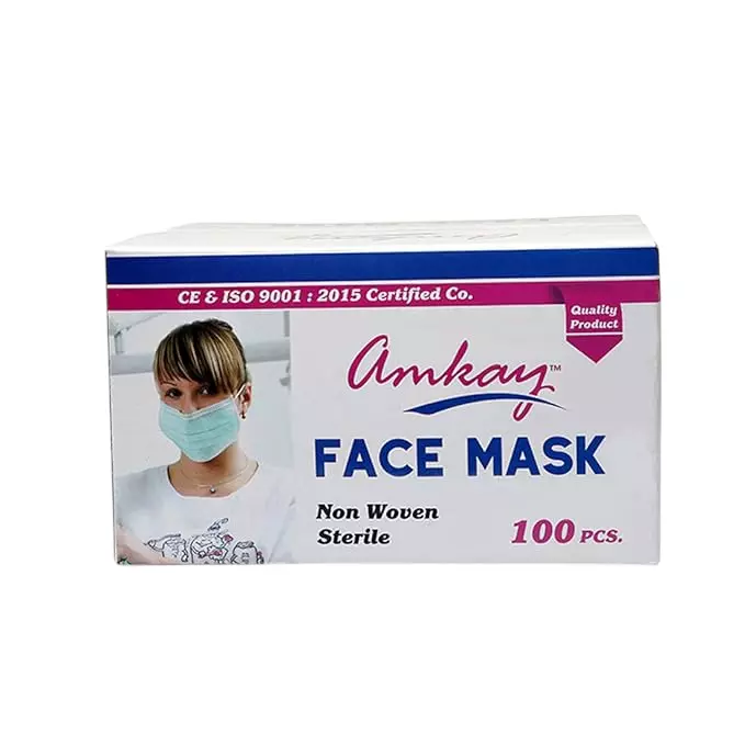 Amkay 100 Pcs Per Box 3 Ply Face Mask, Blue Color Non Woven Fabric for Healthcare Staff, AMK-FM-706 (Pack of 30 Box)