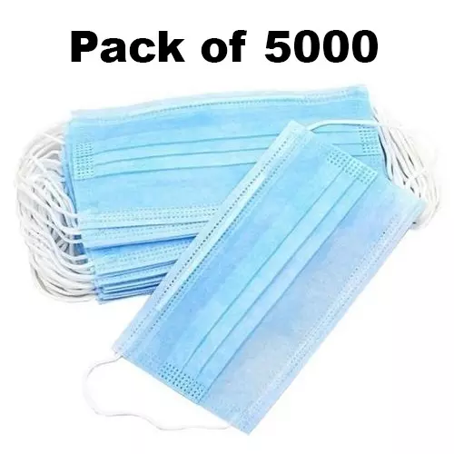 HEAPRO Disposable 3 Ply Face Mask Non-Woven Fabric Blue Universal Size, H-36 (Pack of 5000)