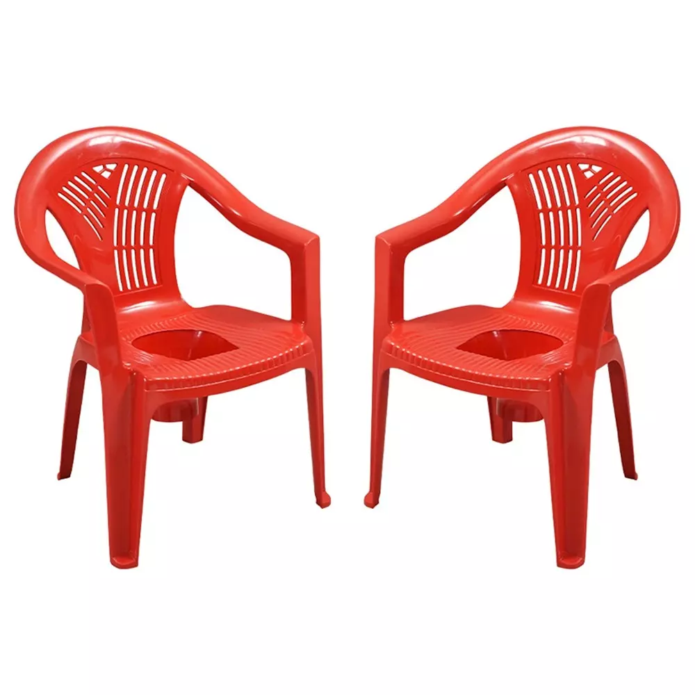 Swagath Commode Chair With Arm Rest Plastic Material 100 Kg Load Capacity 90 L Pan Capacity Red Color, SITPOT-BR-2 (Pack of 2 Pcs)
