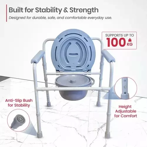 AGEasy Antara by MAX Group New Commode Chair 4 L Bucket 100 Kg Capacity Chrome Plated Aluminum Frame Material Plastic, AECC100201