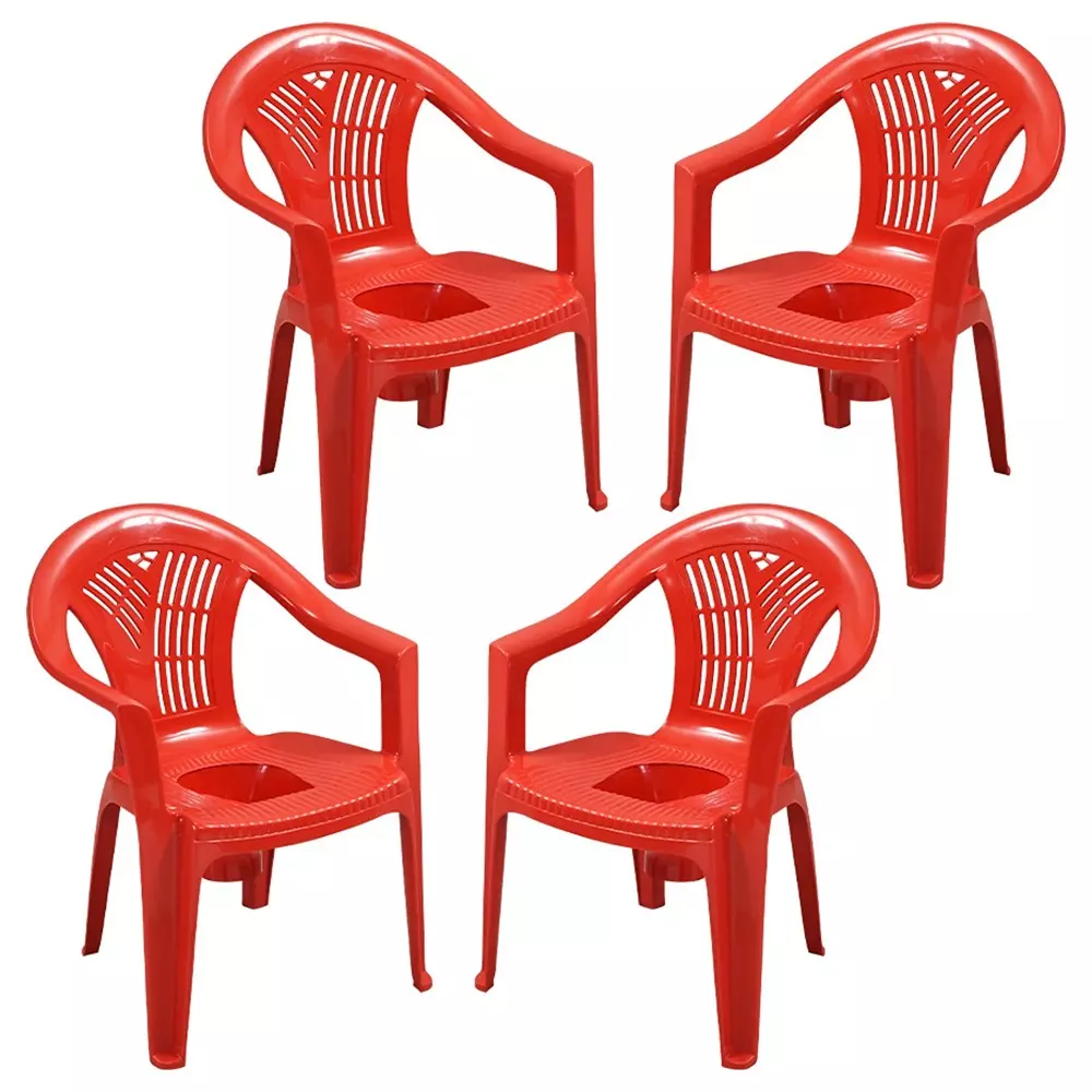 Swagath Commode Chair With Arm Rest Plastic Material 100 Kg Load Capacity 90 L Pan Capacity Red Color, SITPOT-BR-4 (Pack of 4 Pcs)