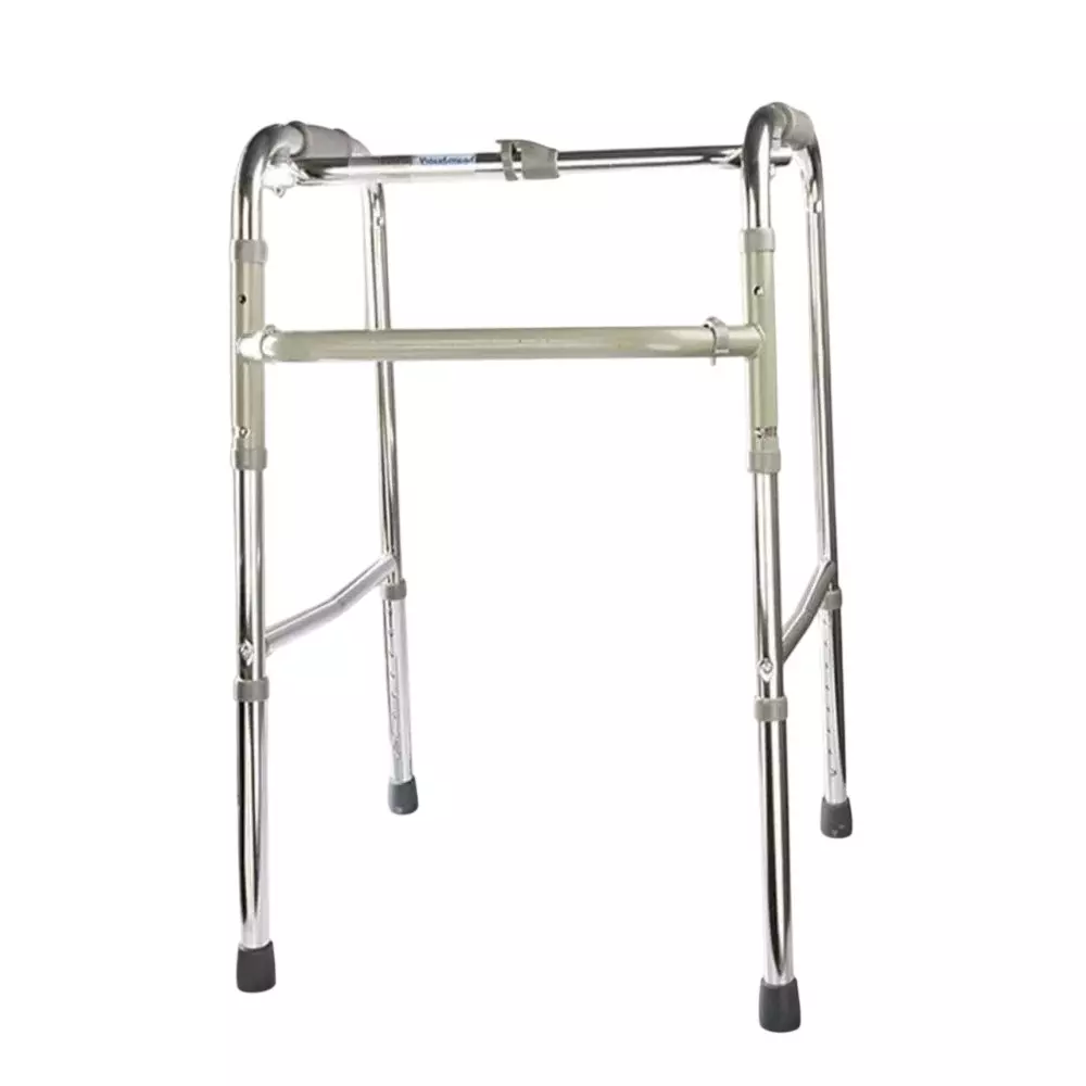 Karma Healthcare Reciprocal Walker 100 Kg Load Capacity 8 Step Height Adjustable One Button Folding Function Aluminium Silver, WK-50
