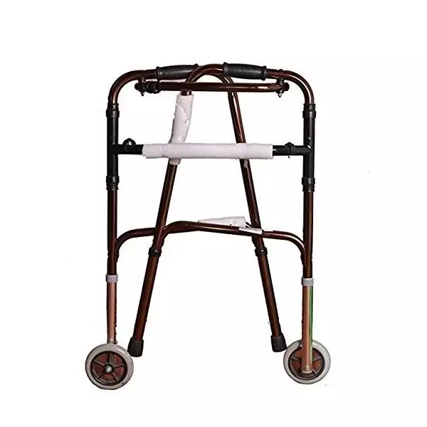 Karma Healthcare Reciprocal Walker with Wheels 8 Step Height Adjustable 127 mm (5 inch) One Button Folding Function Aluminium Frame Bronze, WK-51